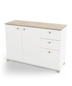 MOBILE MULTIUSO "IZZY" 3 ANTE E 2 CASSETTI BIANCO OPACO E QUERCIA, 119,6X41,9X85,1 CM